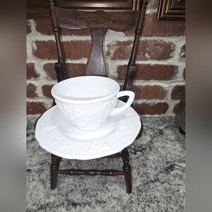 Teacup And Plate Milk Glass